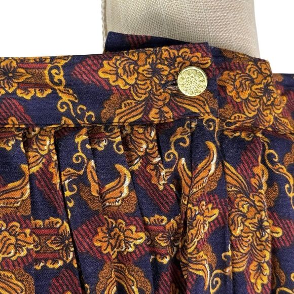 Skā& Company Navy & Gold Floral Vintage High Waist Pleated Midi Skirt - Picture 3 of 7